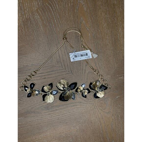 lonna & lilly Jewelry - Lonna & Lilly Gold Tone Black Floral Adjustable Statement Necklace